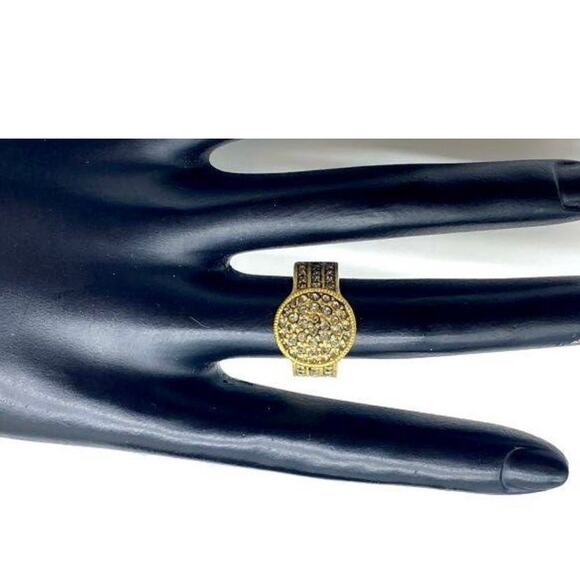 Vintage Heidi Daus Gold Tone Belgium Disc Statement Ring Swarovski Crystal Sz 6 - Picture 3 of 14